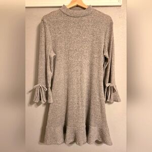 Lauren Conrad Sweater Dress Gray Large Ribbed 3/4 length Bell Sleeves wi…